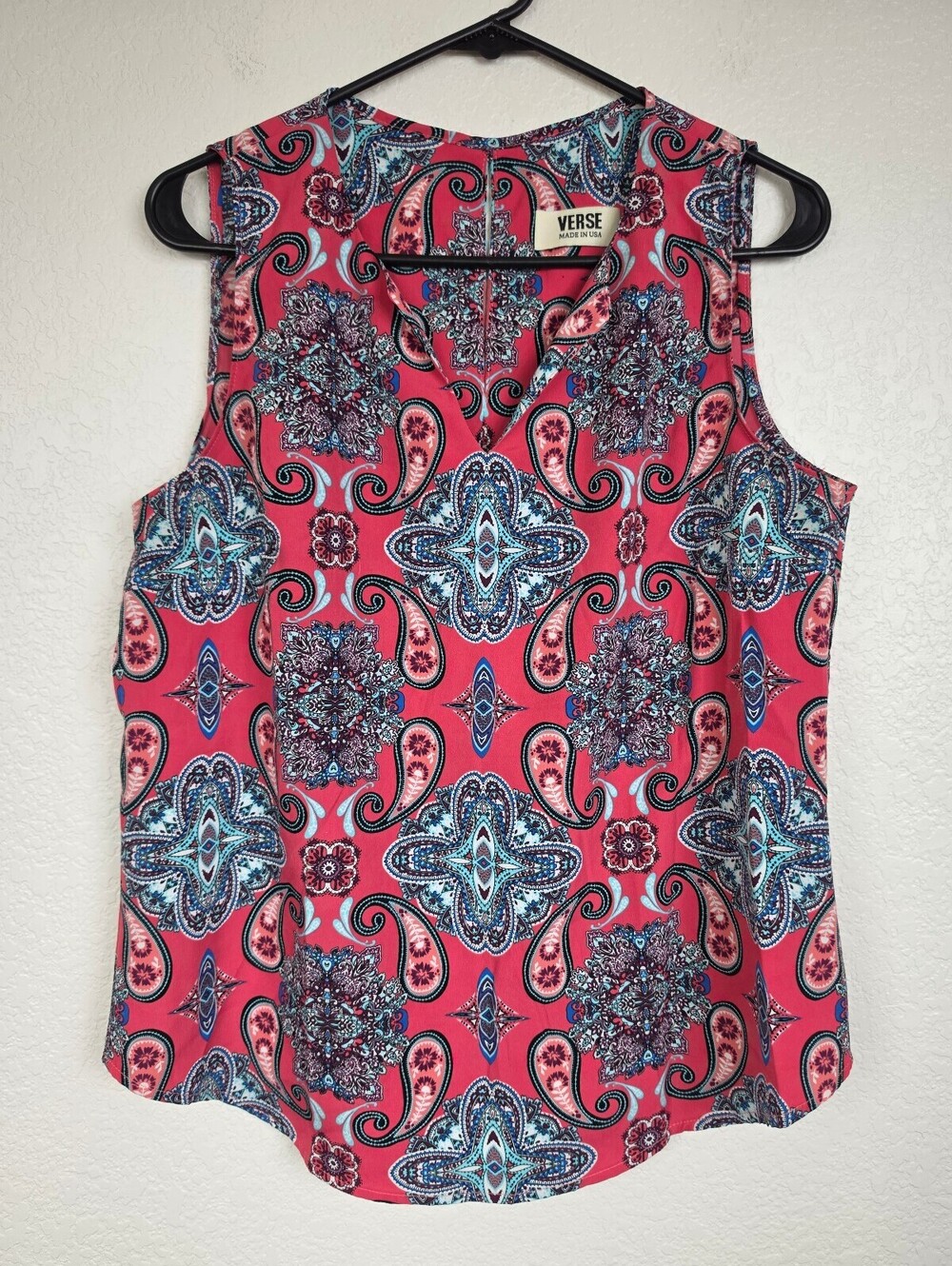 VERSE Sleeveless Pink Patterned Top Medium Y2K